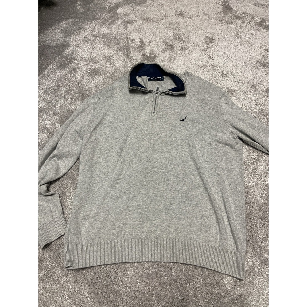 Nautica Mens Quarter Zip Sweater XXL Heather Gray Mock Neck Pullover